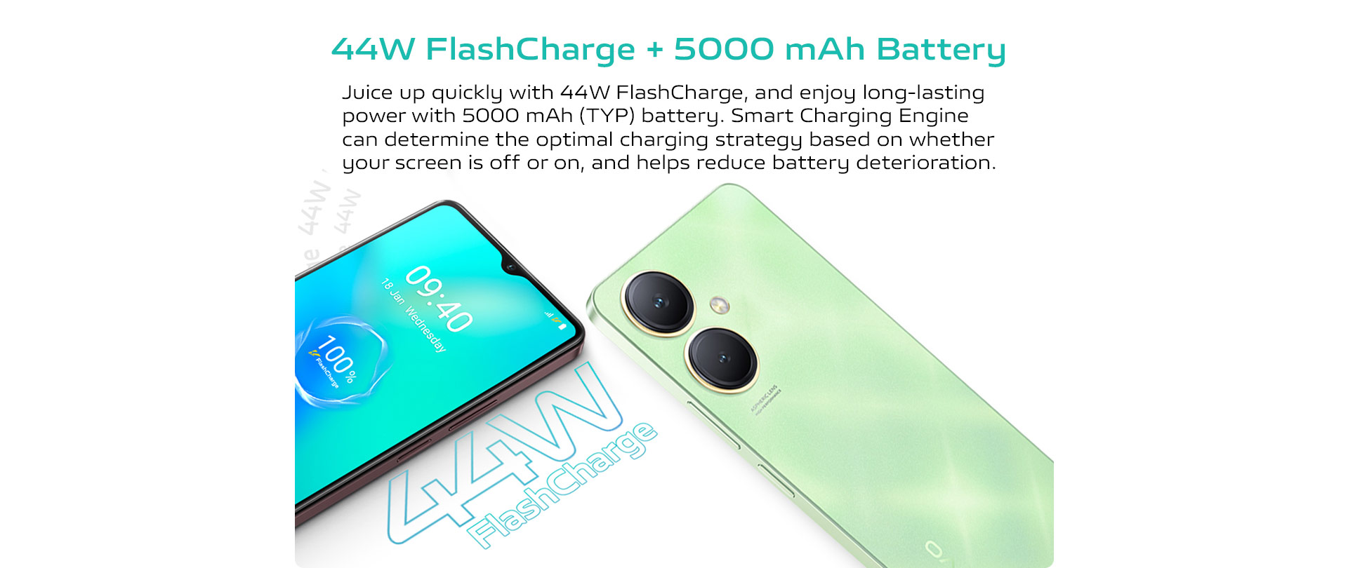 44W FlashCharge + 5000 mAh Battery